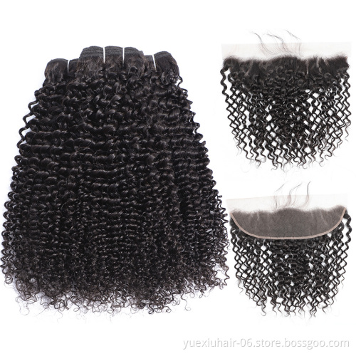 8A Grade Virgin Peruvian Kinky Curly Human Hair Bundles And Pre Plucked Swiss Lace Frontal Closure Free Part